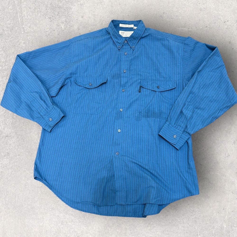 Vintage 80s LEVI'S Silver Label Big E Shirt Mens Large Western Cowboy Rodeo Blue